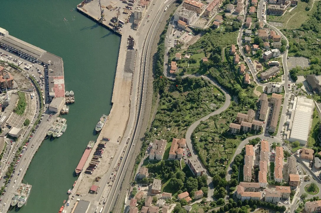 Pasaiako portuko kaiak eta ondoko mendi-hegala, airetik.
